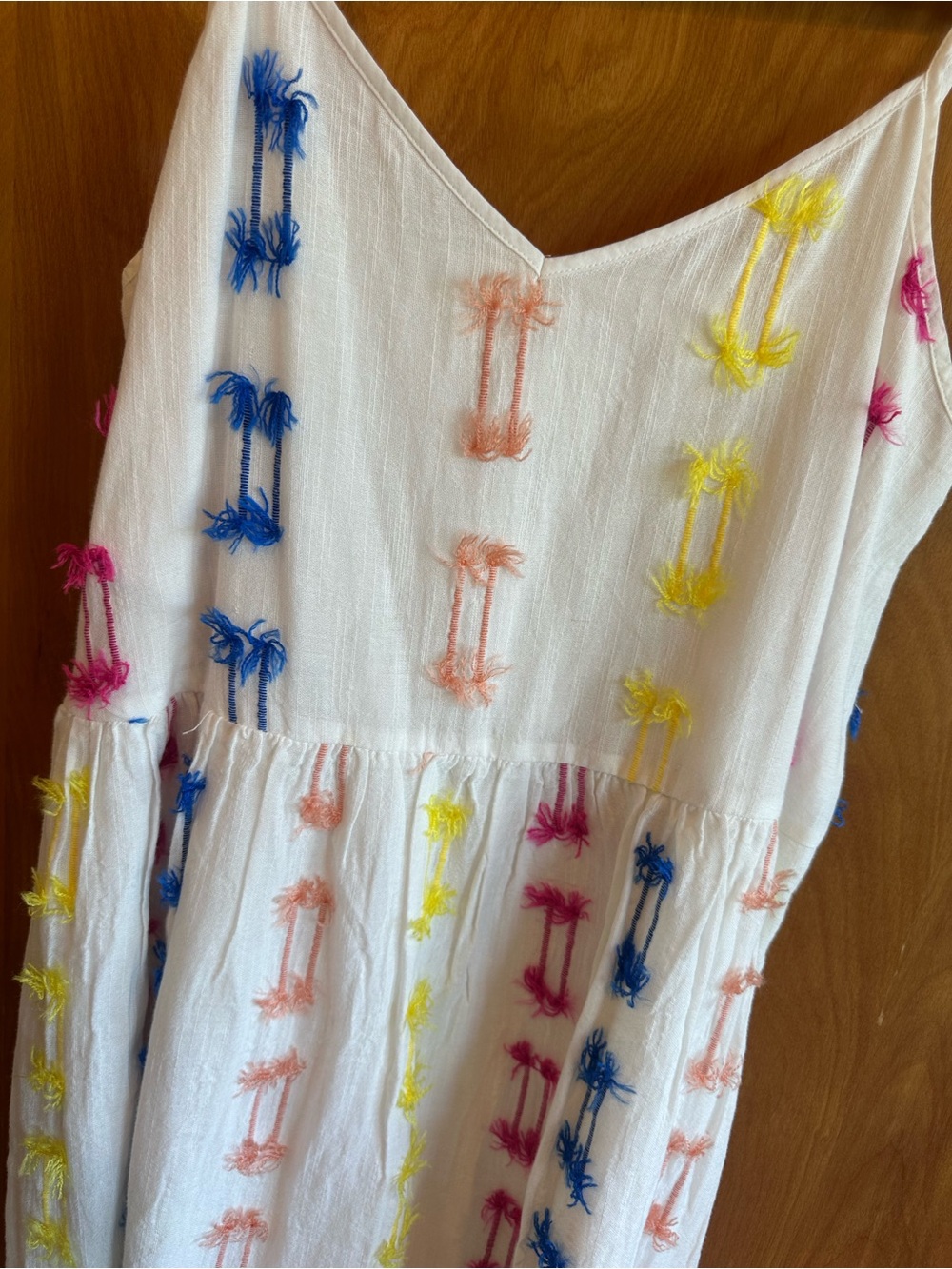 NWT White Loft Women’s V-Neck Spaghetti Strap Dress with Multicolor Embroidery - Picture 3 of 5